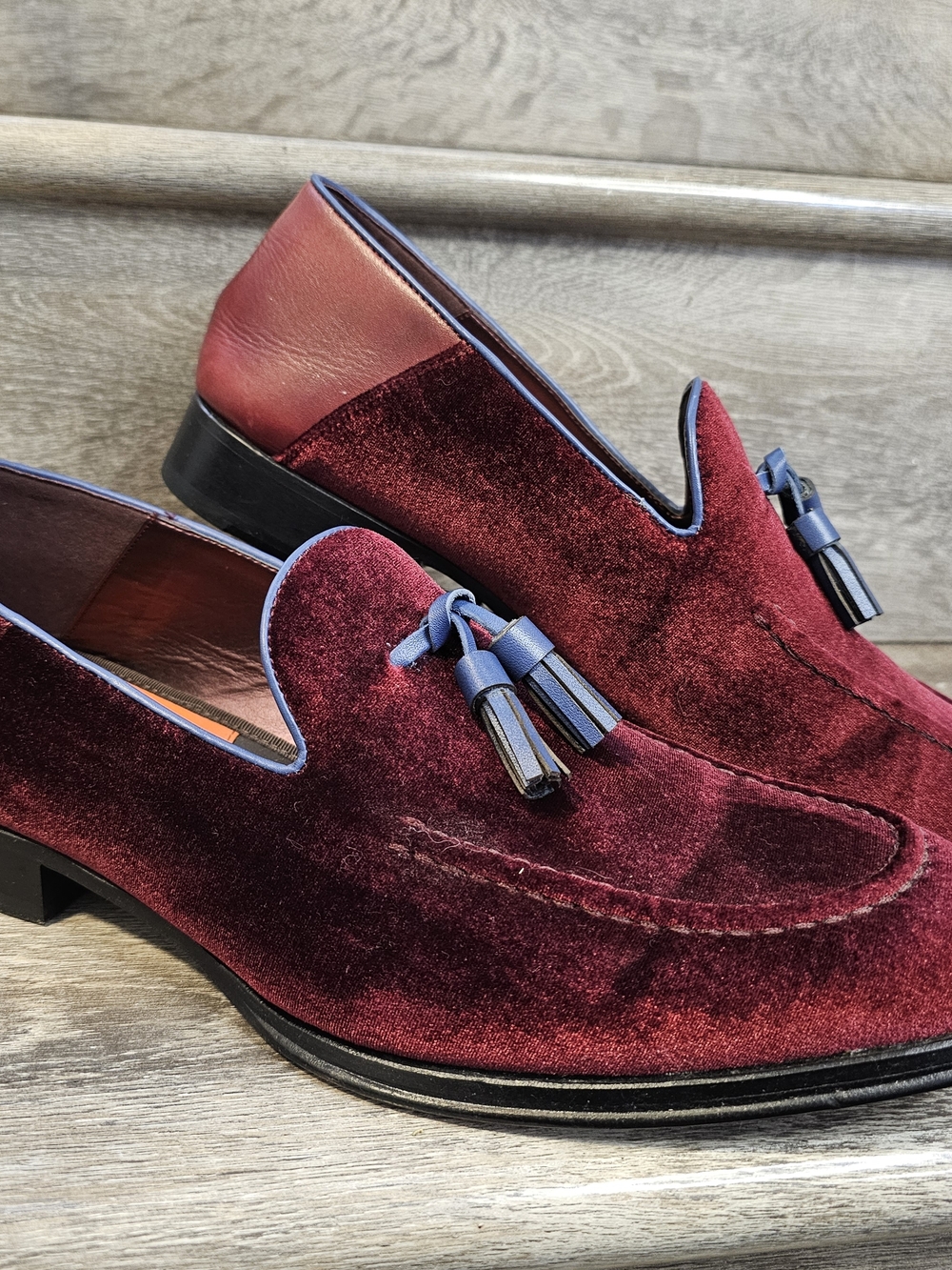 TALLIA Mens Fabio Velvet Loafers Smoking Cranberry Leather Tasseled Size 10